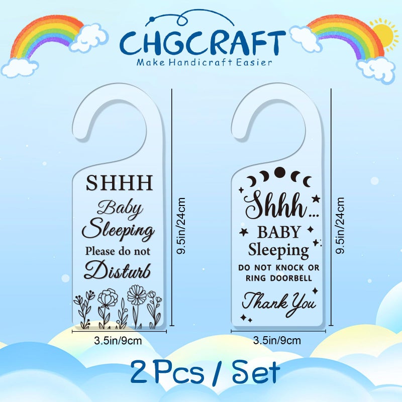 CHGCRAFT 2Pack Baby Sleeping Door Hands Hanger Sign Acrylic Notice Door Hanger Cute Baby Room Sign Handle Decorations Sign for Home Living room Bedroom Kindergarten Gift for Parents - Image 2